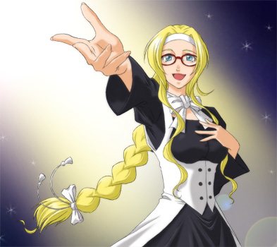 blue_eyes, bow, braid, diana_caprice, glasses, hair_bow, hairband, k-ma