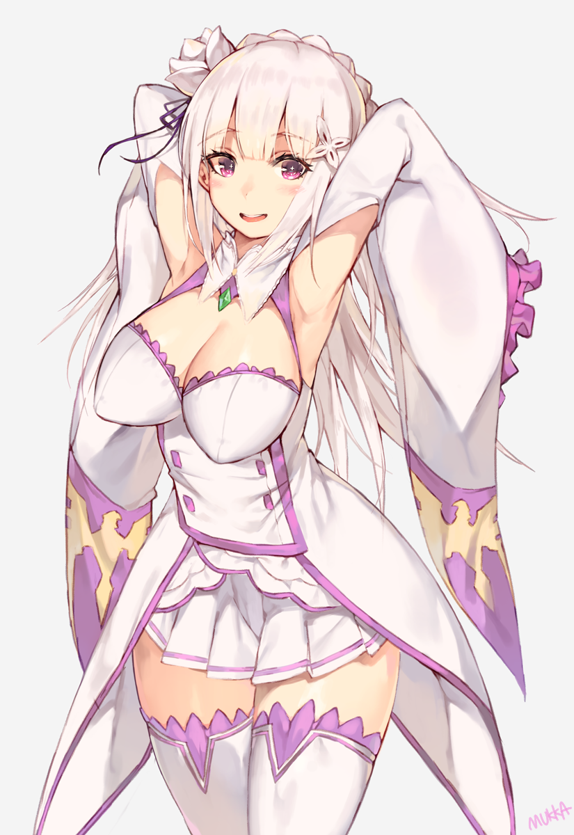 +_+, 1girl, :d, armpits, arms_up, bangs, blunt_bangs, blush