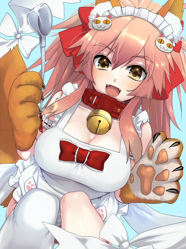 1girl, animal_ears, bell, bell_collar, breasts, caster_(fate/extra), cleavage, collar
