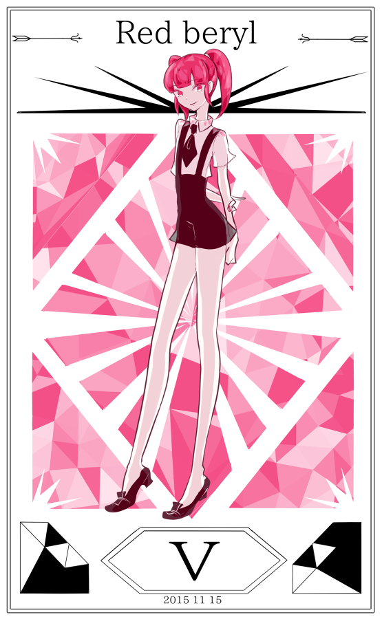 2015, androgynous, bangs, bare_arms, bare_legs, black_necktie, black_shoes, black_shorts