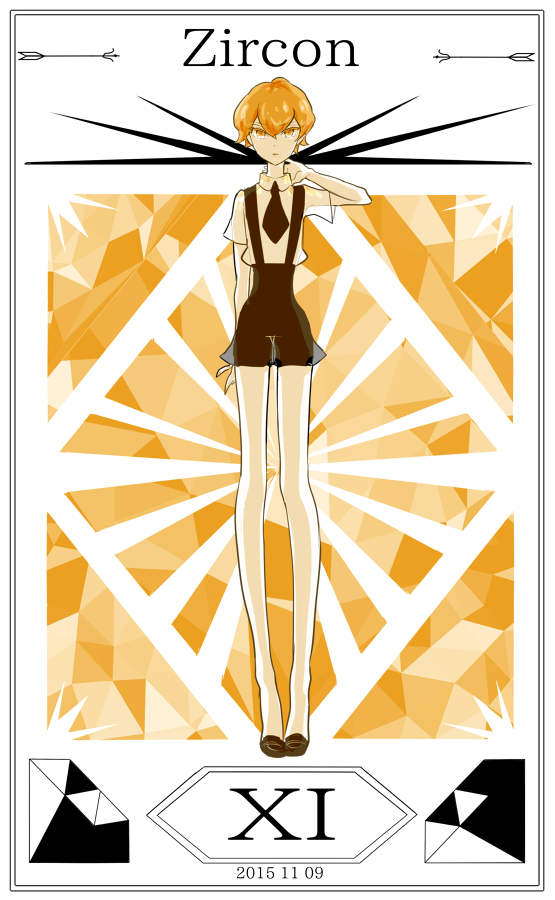 2015, androgynous, arm_at_side, bangs, bare_arms, bare_legs, black_necktie, black_shoes