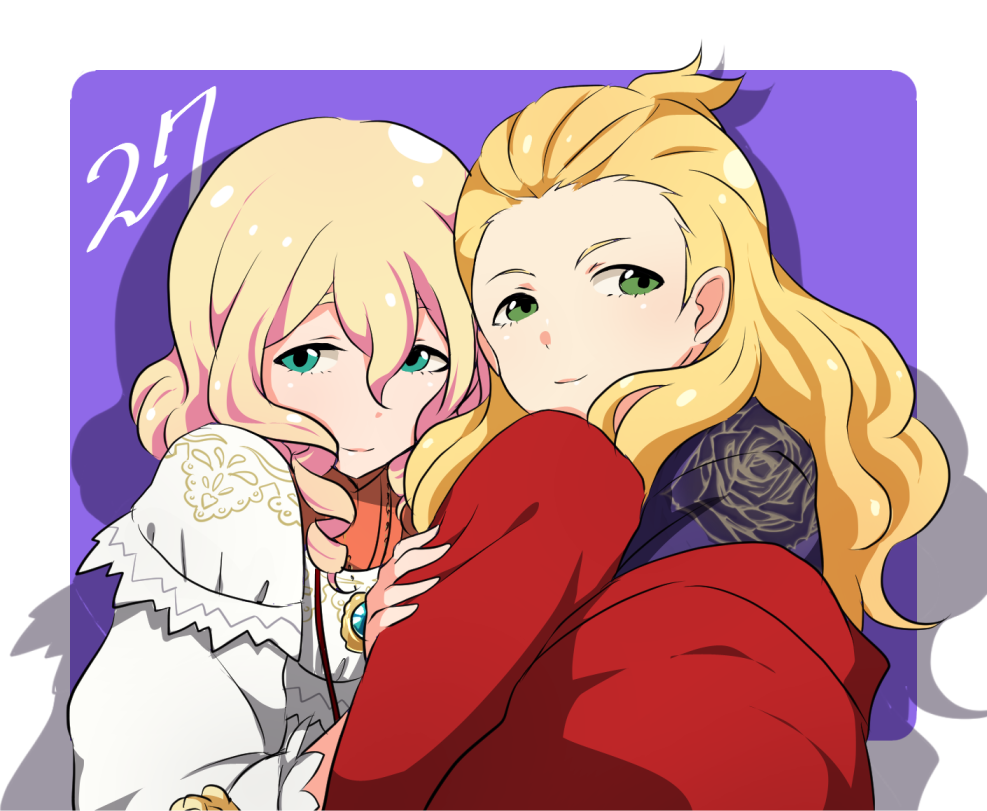 2boys, andou_mario, androgynous, blonde_hair, blue_eyes, drill_hair, green_eyes, hanamura_shouma