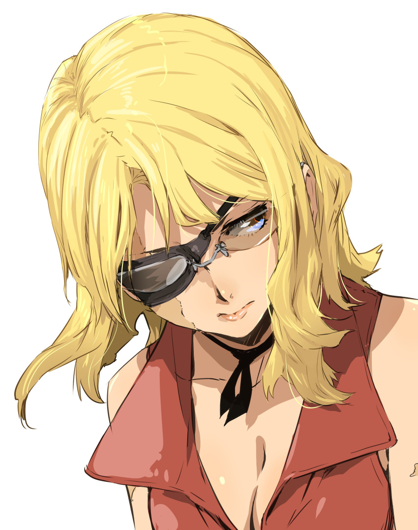1girl, absurdres, baccano!, blonde_hair, burn_scar, enami_katsumi, eyepatch, glasses