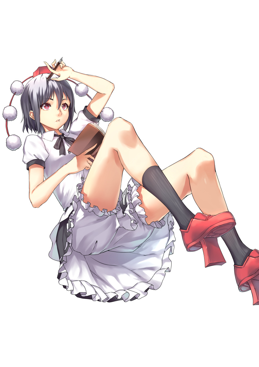 1girl, absurdres, arm_up, bare_legs, black_hair, black_legwear, black_skirt, bloomers