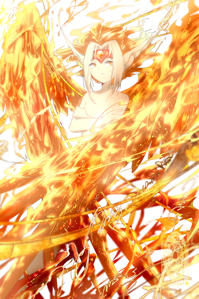 1boy, artist_name, cardcaptor_sakura, clow_card, fire, firey_(clow_card), headband, highres