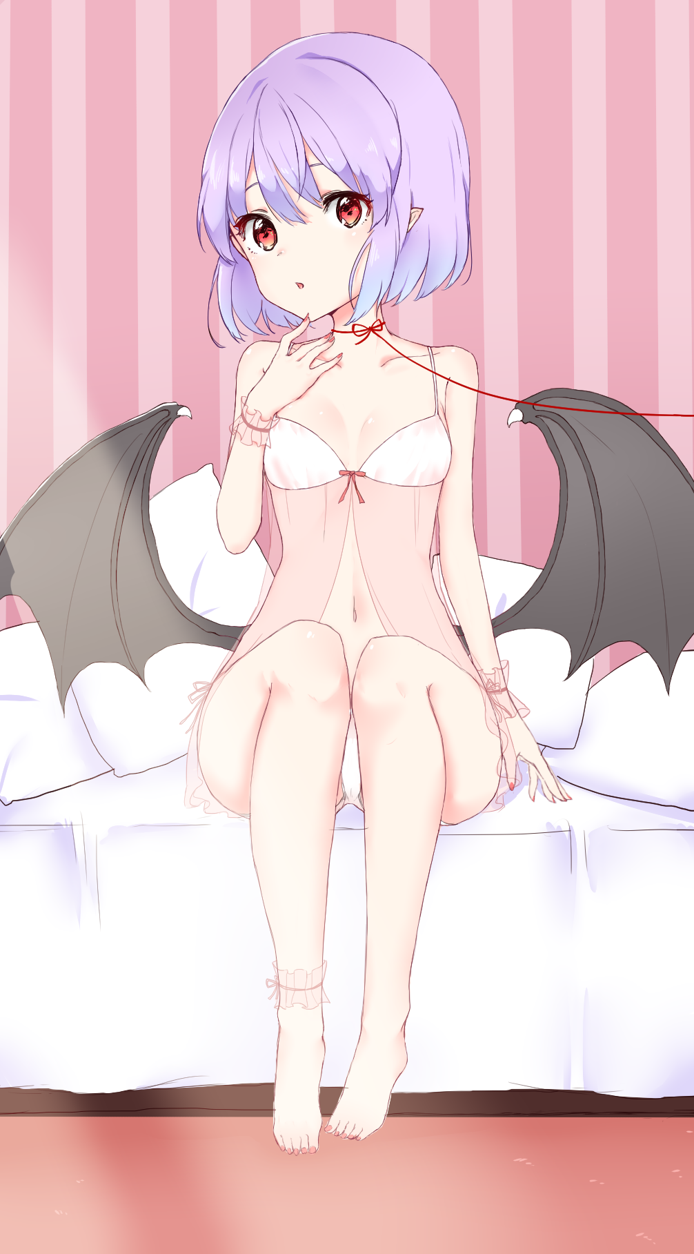 1girl, ankle_cuffs, babydoll, blue_hair, highres, looking_at_viewer, nail_polish, navel