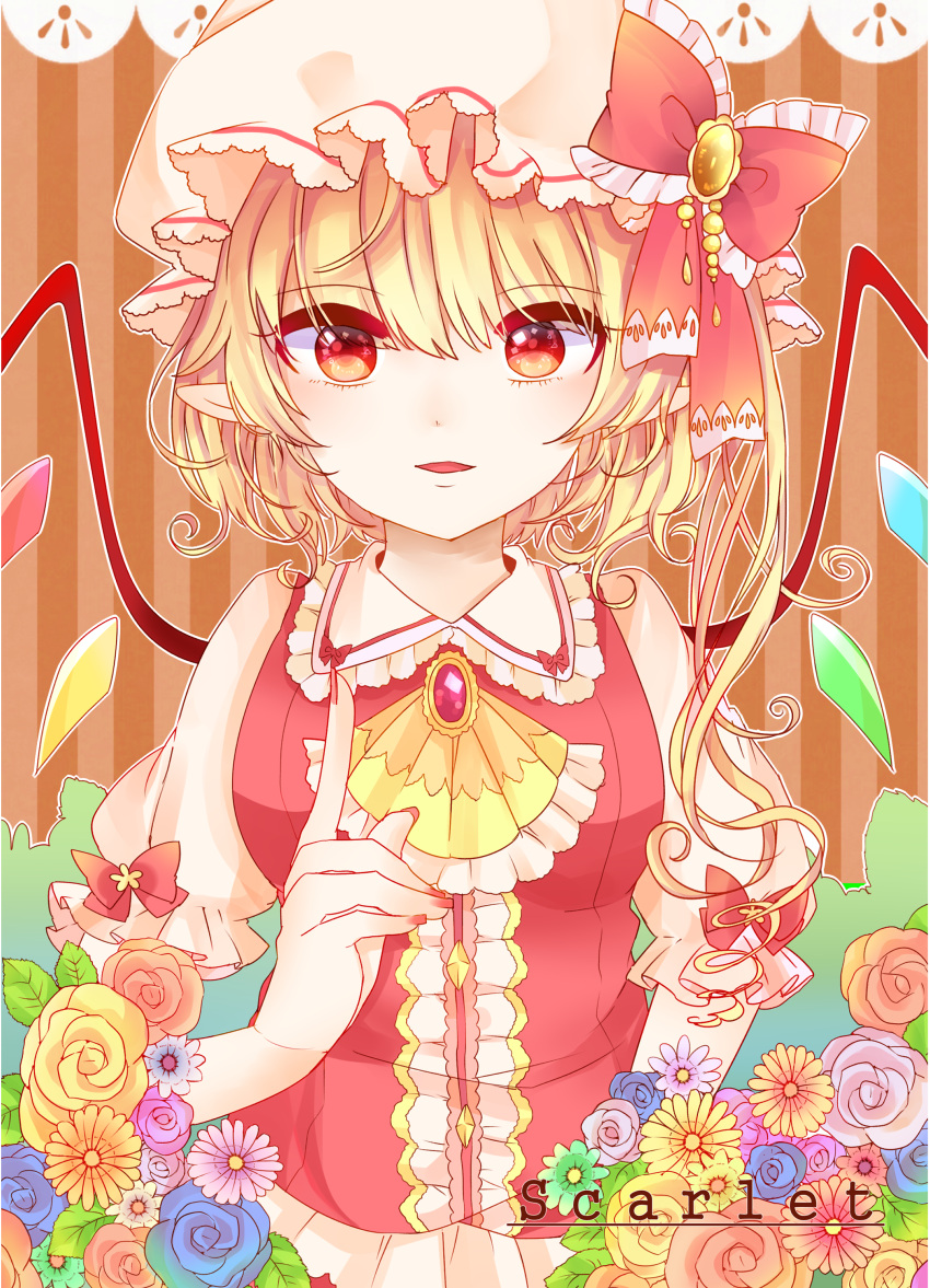 1girl, absurdres, ascot, blonde_hair, blush, brooch, center_frills, emico