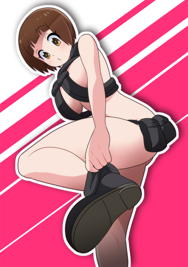 1girl, belt, brown_eyes, brown_hair, he_pu_pu, kill_la_kill, mankanshoku_mako, nudist_beach_uniform