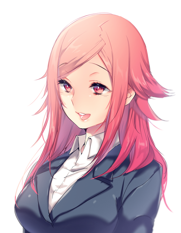 1girl, :d, bangs, breasts, collared_shirt, eyebrows, eyebrows_visible_through_hair, eyelashes