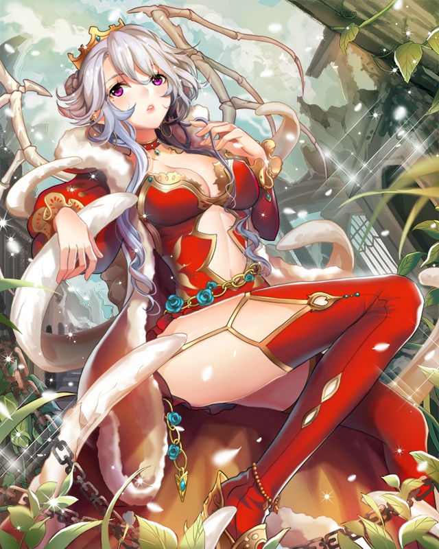 1girl, anklet, bone, bone_wings, breasts, chain, cleavage, clouds