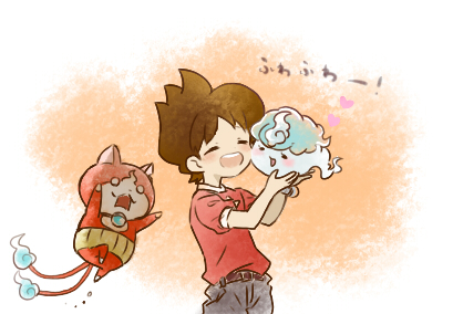 1boy, amano_keita, brown_hair, cat, closed_eyes, cyanblue, haramaki, heart