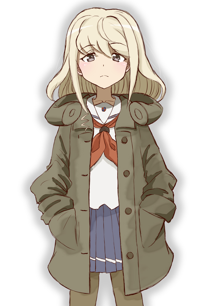 1girl, blonde_hair, high_school_fleet, looking_at_viewer, marutaya, pantyhose, school_uniform, solo
