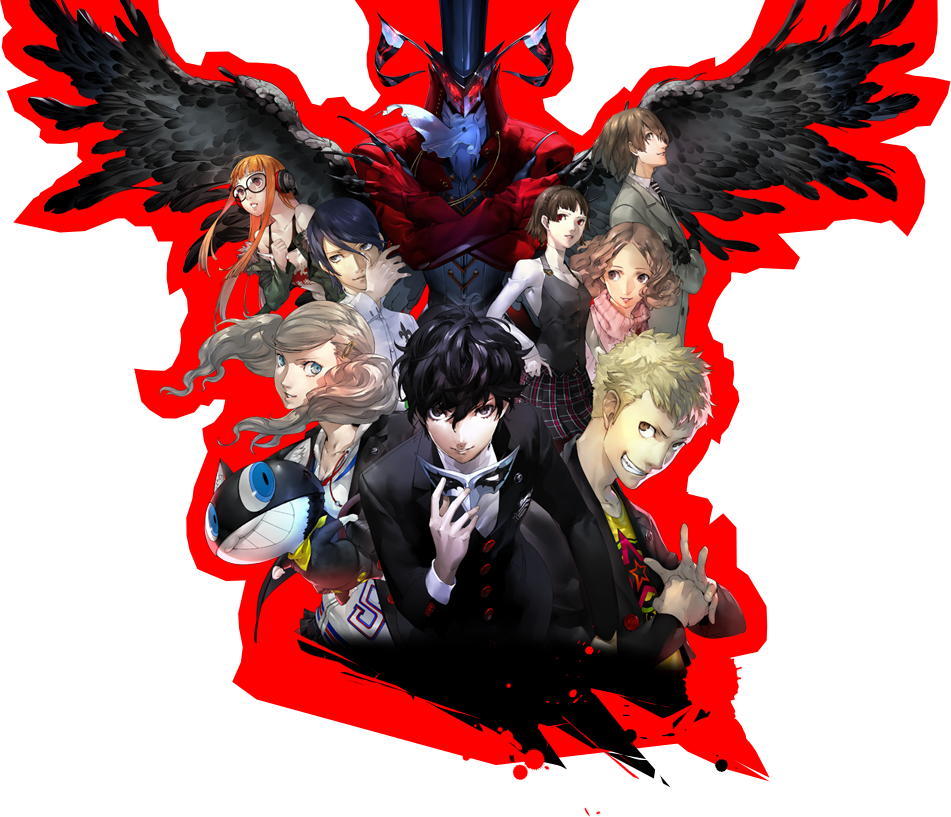 4boys, 4girls, akechi_gorou, arsene_(persona_5), black_eyes, black_hair, blonde_hair, blue_eyes
