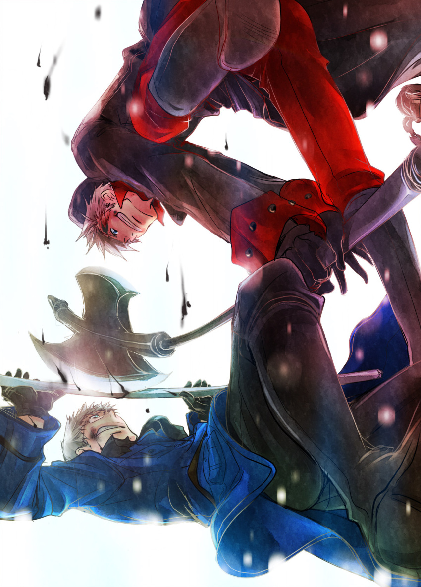 asato_(anjam), axe, axis_powers_hetalia, battle, blood, blue_eyes, denmark_(hetalia), glasses