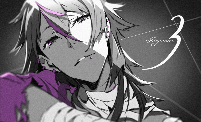 1boy, bandages, copyright_name, ear_piercing, highres, hisomu_yoshiharu, kiznaiver, lip_piercing