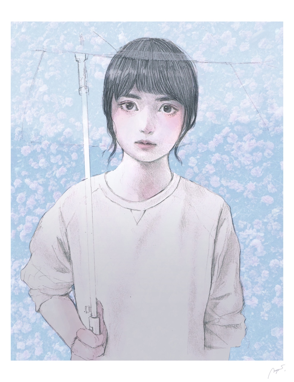 1girl, bangs, highres, mognemu, mouth, nose, outdoors, rain