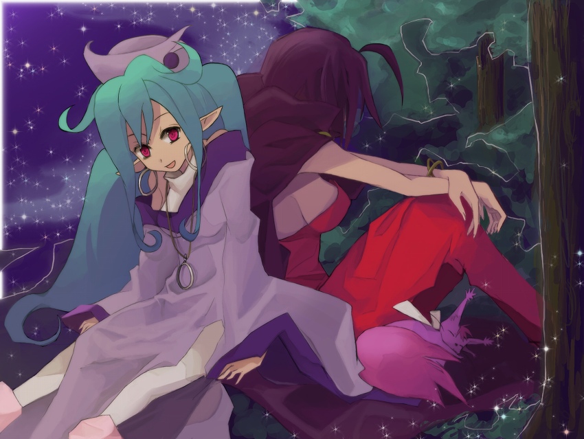 2girls, black_hair, breasts, dress, green_hair, hat, jerusha_(wild_arms), long_hair