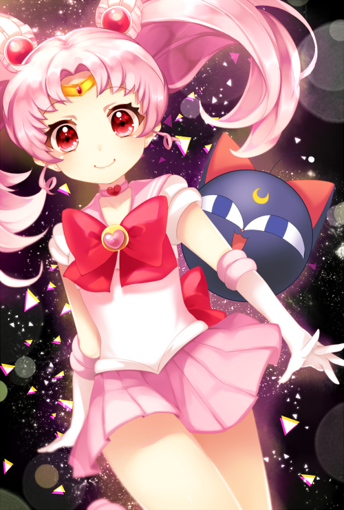 1girl, bishoujo_senshi_sailor_moon, bow, brooch, chibi_usa, choker, cowboy_shot, double_bun
