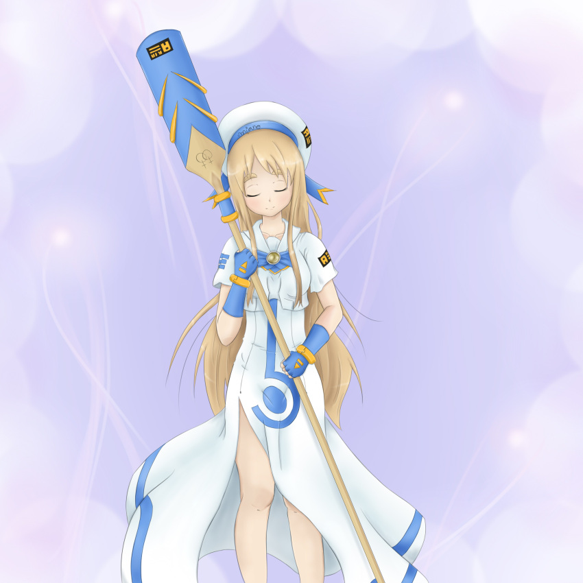 alicia_florence_(cosplay), aria, bad_id, blonde_hair, closed_eyes, cosplay, crossover, eyebrows