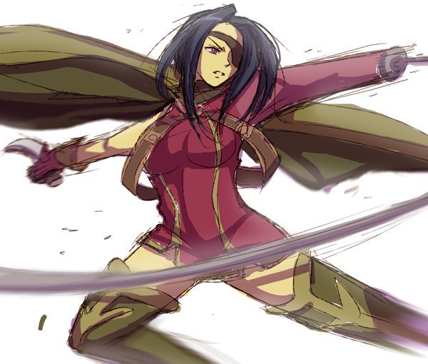 1girl, armpits, artist_request, belt, black_hair, breasts, cape, dress