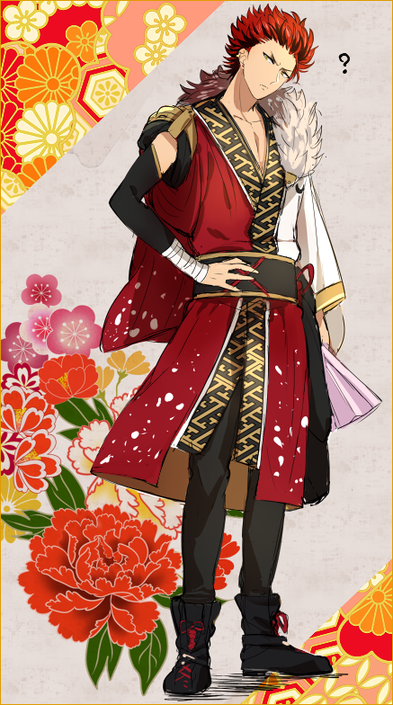 1boy, ?, boots, cherry_blossoms, cross-laced_footwear, ensemble_stars!, full_body, hand_on_hip
