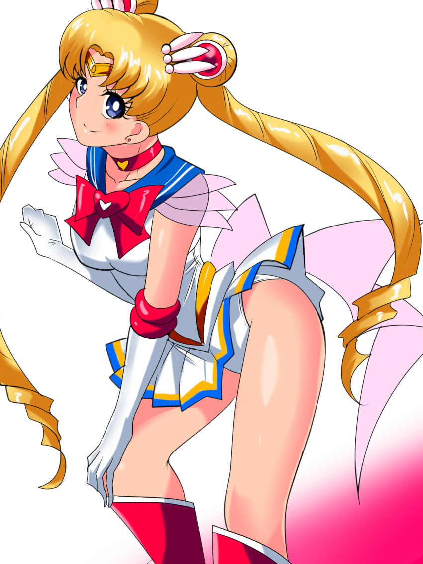 1girl, bishoujo_senshi_sailor_moon, blonde_hair, blue_eyes, boots, bow, choker, cowboy_shot