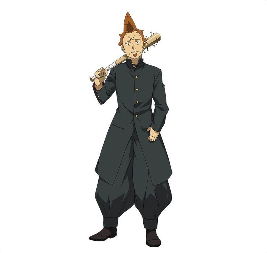 1boy, brown_hair, highres, holding, holding_weapon, kibaou, looking_at_viewer, male_focus