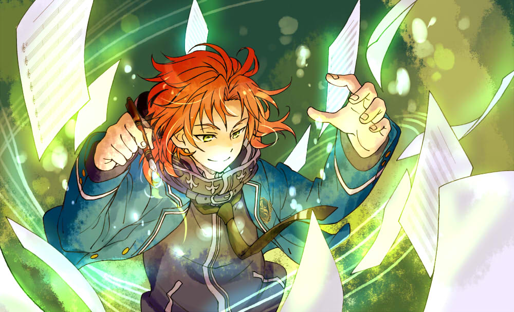 1boy, black_necktie, ensemble_stars!, green_eyes, jacket, komatsu_matsuko, looking_down, male_focus