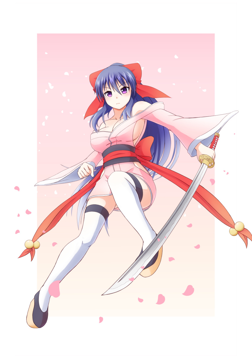 1girl, absurdres, blue_hair, bow, breasts, cleavage, hair_bow, highres