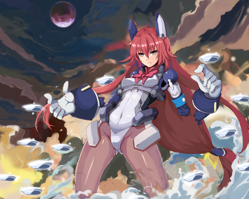 1girl, blue_eyes, bodysuit, brown_hair, detached_arm, f._walsingham, gloves, kyoukaisenjou_no_horizon