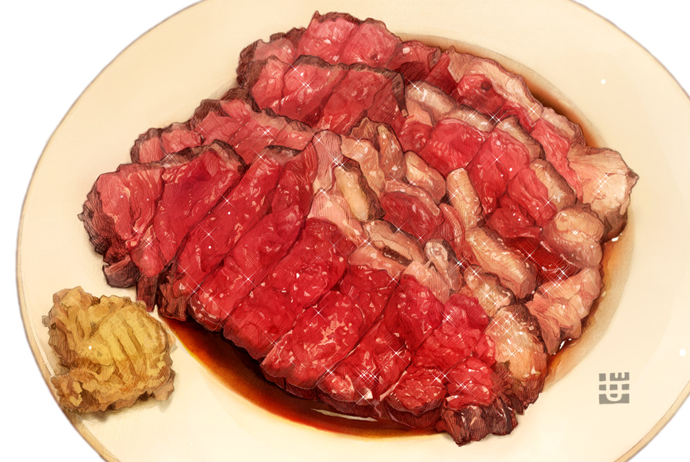 food, meat, momiji_mao, no_humans, original, plate, steak