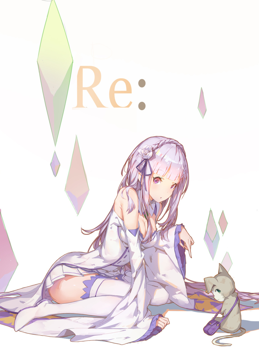 1girl, :o, absurdres, animal, arm_support, bangs, bare_shoulders, blunt_bangs