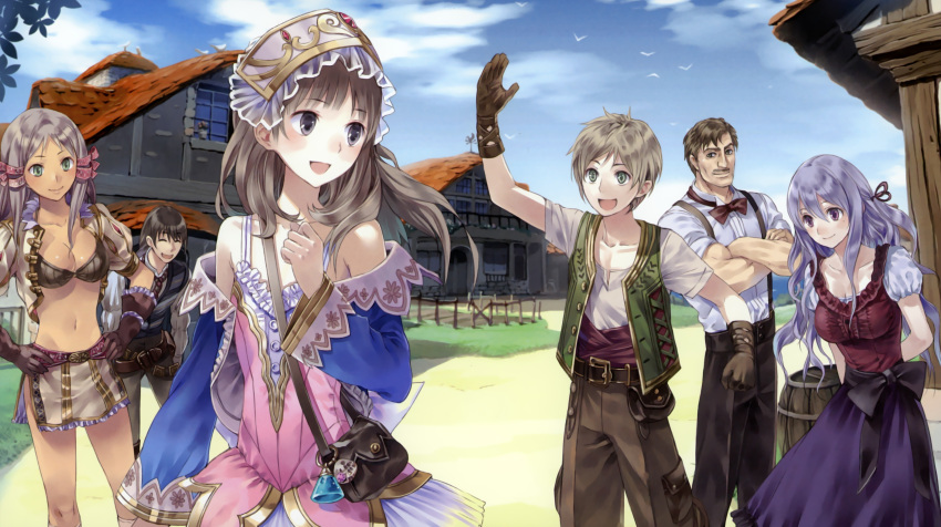 3boys, 3girls, absurdres, atelier_(series), atelier_rorona, atelier_totori, bikini_top, bra