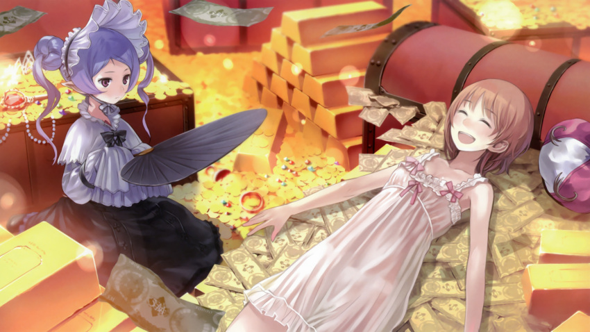 2girls, atelier_(series), atelier_rorona, brown_hair, closed_eyes, collarbone, dress, elf