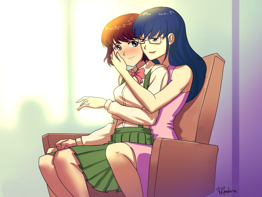 .hack//, .hack//sign, 2girls, :d, bangs, bare_shoulders, between_legs, blue_eyes