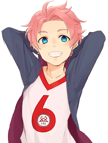 1boy, arms_behind_head, blue_eyes, grin, idolmaster, idolmaster_side-m, kabuto_daigo, male_focus