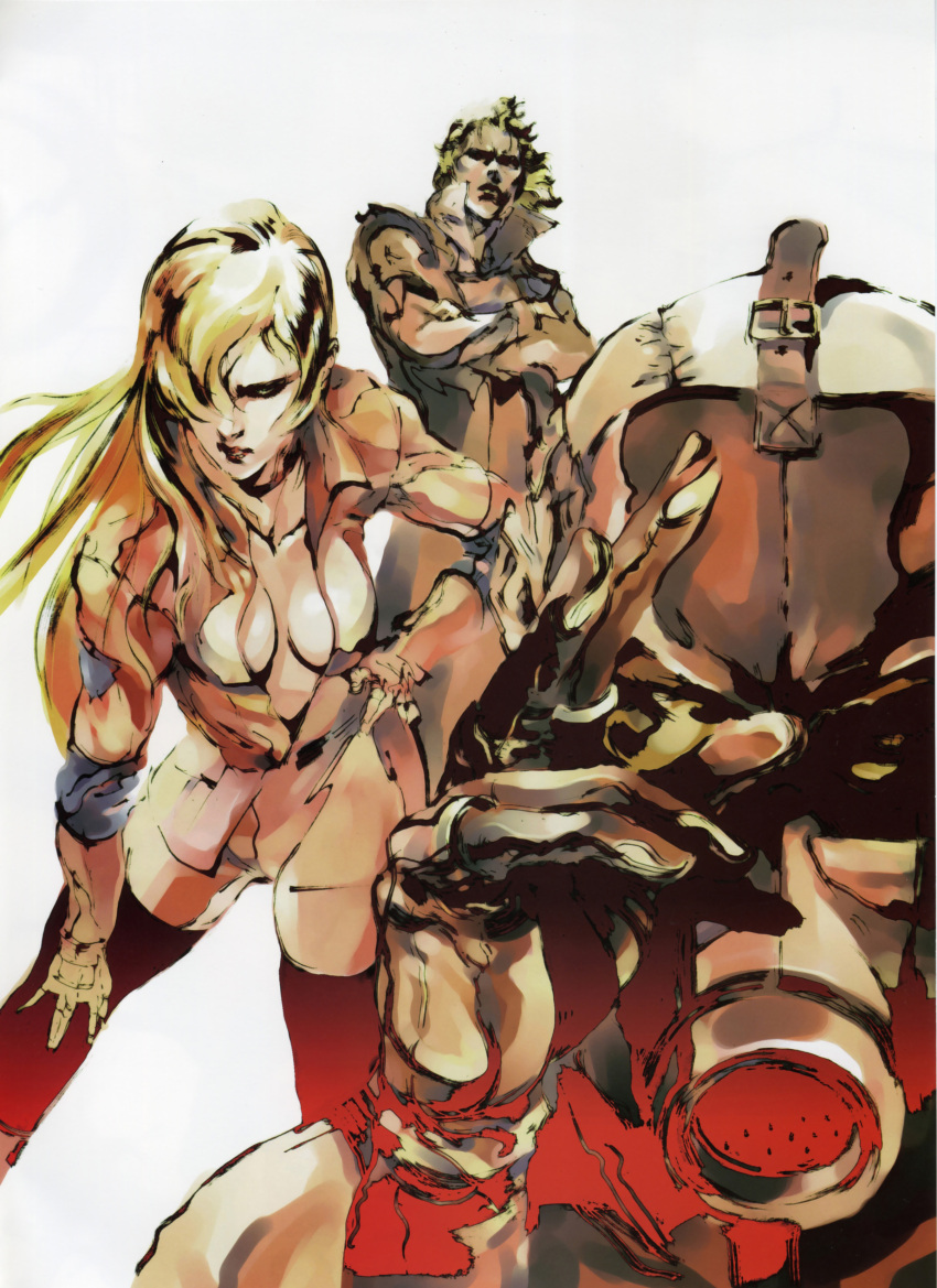 blonde_hair, duplicate, gas_mask, gloves, highres, liquid_snake, long_hair, metal_gear_solid