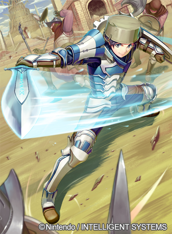 4boys, alternate_costume, armor, black_hair, broken_shield, copyright, curly_hair, donny_(fire_emblem)