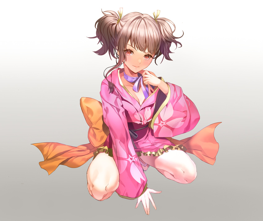 1girl, bangs, bare_shoulders, between_legs, blue_ribbon, blush, brown_hair, choker