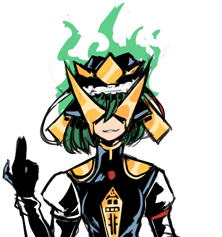 1girl, absurdres, fire, flame, green_fire, green_hair, hair_ornament, hat