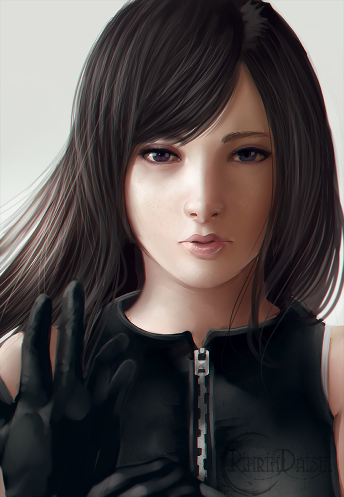 1girl, artist_name, black_eyes, black_gloves, black_hair, eyebrows, eyelashes, final_fantasy