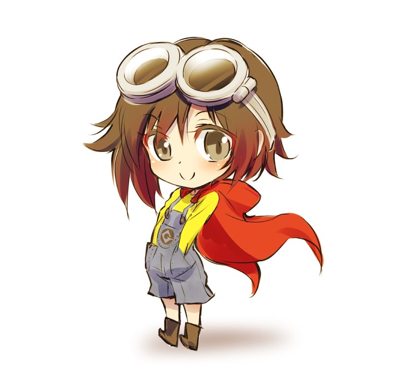brown_eyes, brown_hair, cape, chibi, despicable_me, goggles, hands_in_pockets, iesupa