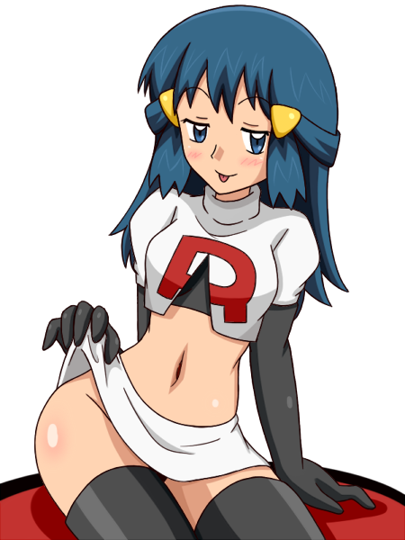 1girl, :p, black_eyes, black_legwear, blue_eyes, blue_hair, blush, crop_top