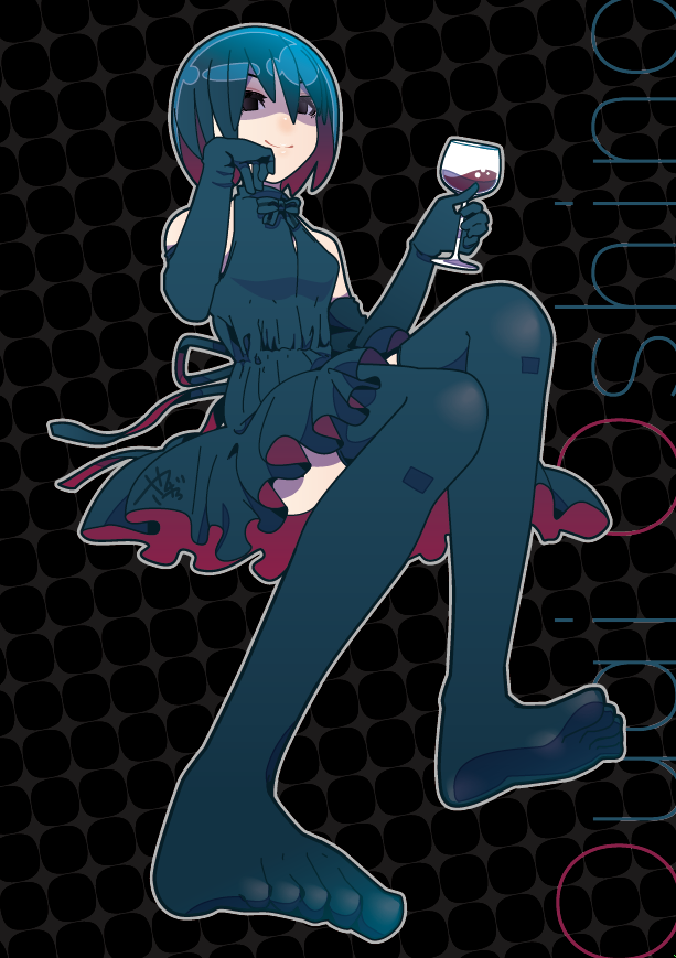 1girl, black_eyes, black_hair, cup, dress, drinking_glass, elbow_gloves, gloves