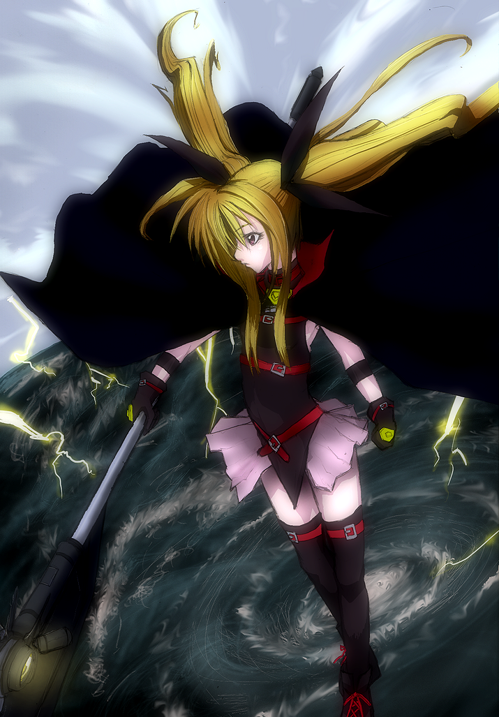 blonde_hair, choker, fate_testarossa, gloves, hair_ribbon, kozzy.ta, long_hair, mahou_shoujo_lyrical_nanoha