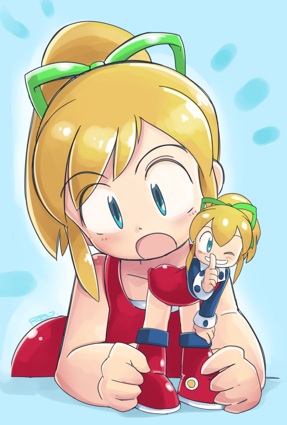 1girl, blonde_hair, blue_eyes, boots, character_doll, dress, figure, grin