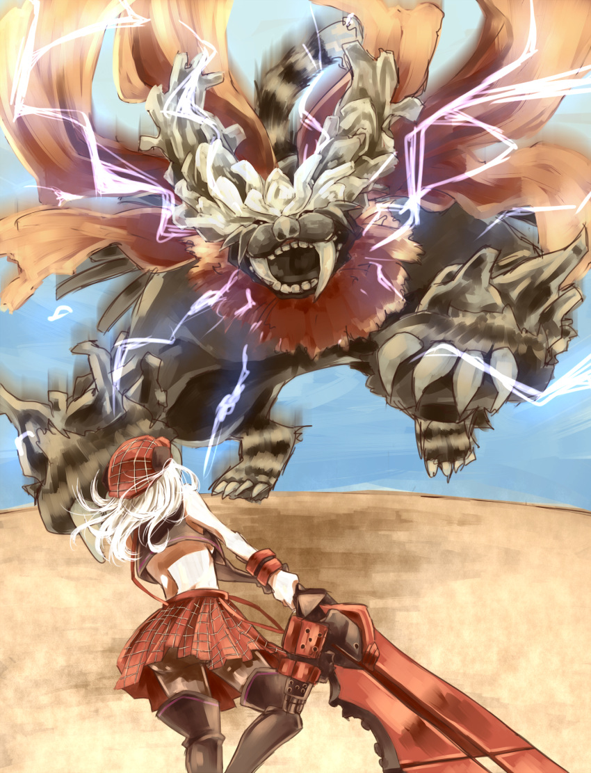 1girl, alisa_ilinichina_amiella, aragami, boots, breasts, cabbie_hat, claws, elbow_gloves