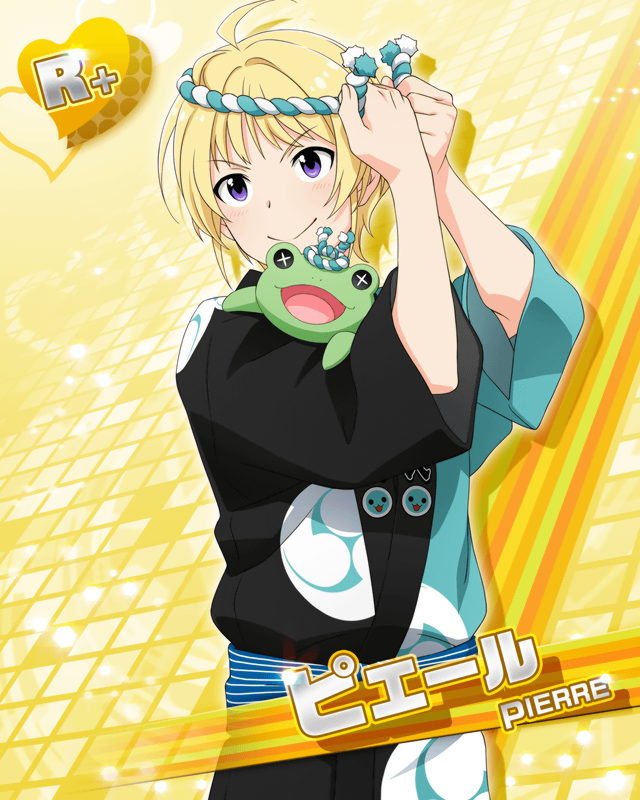1boy, blonde_hair, card_(medium), character_print, earrings, hachimaki, headband, idolmaster