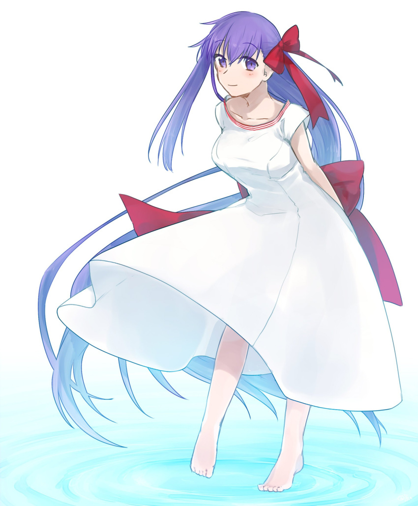 1girl, alternate_costume, arms_behind_back, barefoot, fate/extella, fate/extra, fate/stay_night, fate_(series)
