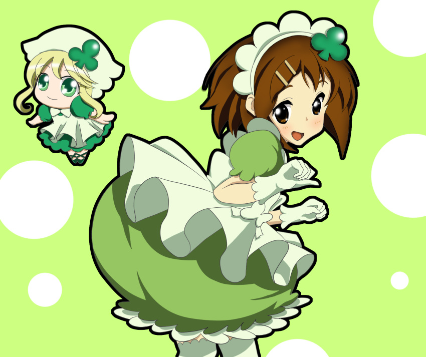 amulet_clover, amulet_clover_(cosplay), clubs, cosplay, crossover, guardian_chara, highres, hirasawa_yui, k-on!, magical_girl, multiple_girls, seiyuu_connection, shugo_chara!, suu, suu_(shugo_chara!), toyosaki_aki, yuukimukku